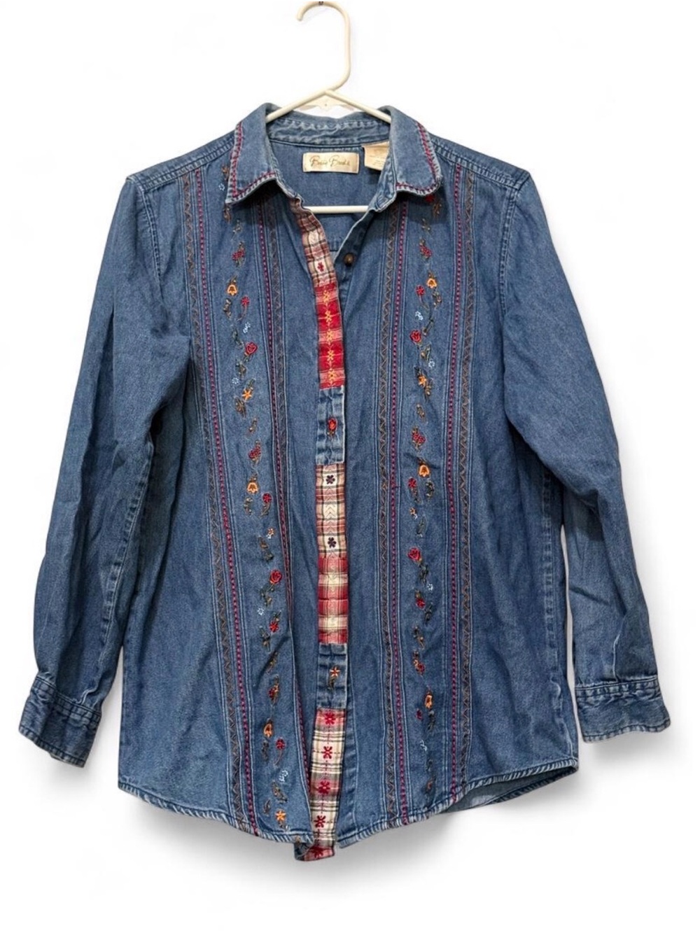 Bobbie Brooks Vintage Blue Floral Embroidered Denim Button-Up Size Medium